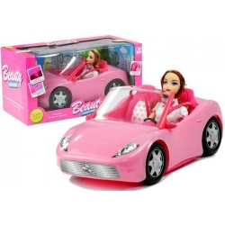 Lėlė su rožiniu automobiliu