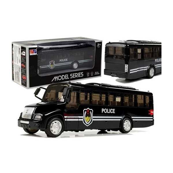 Policijos autobusas, šviečiantis, juodas