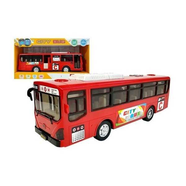 Muzikinis autobusas, su šviesomis, raudonas